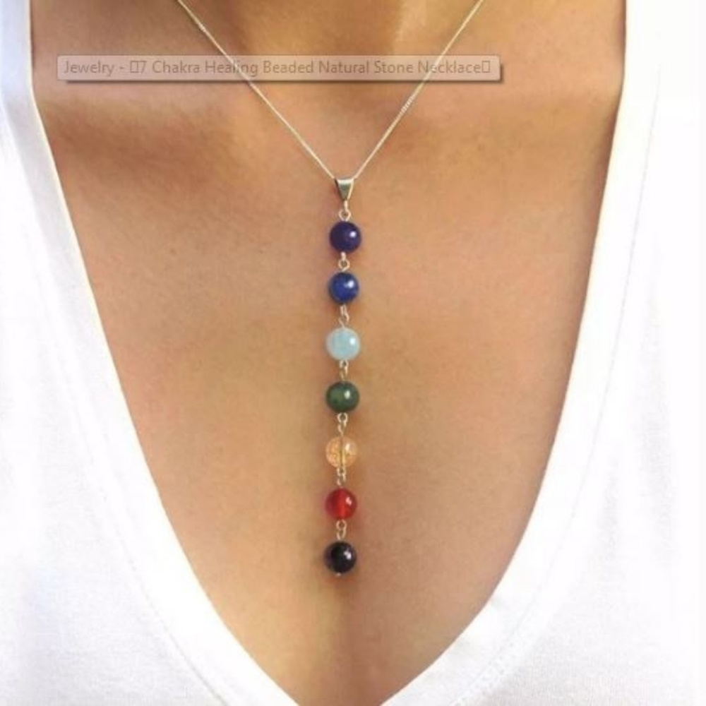7 Chackra Healing Beaded Stone Necklace - Picture 2 of 8